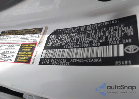 2009 Toyota Camry Se from USA, damaged, VIN 4T1BE46K39U833660